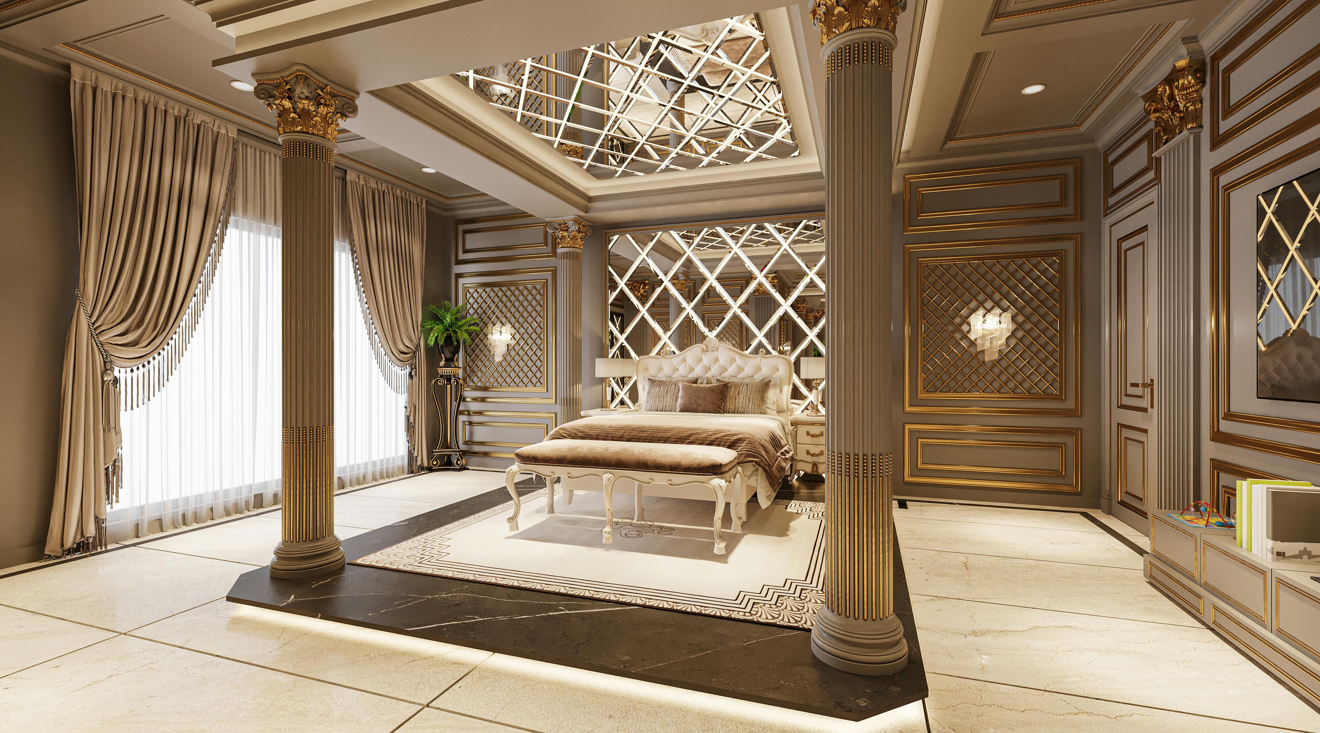 Bedroom decor accessories on modern bed